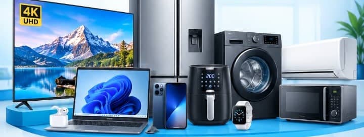 Television, laptop, phones, refrigerator, washing machine, air conditioner and microwave